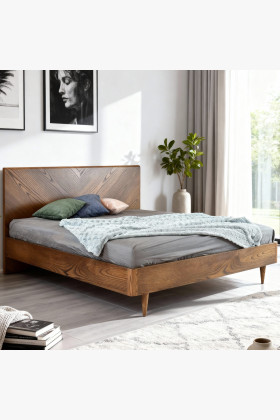 Retro Doppelbett 160x200 Nussbaum Bordo Holz Schlafzimmer